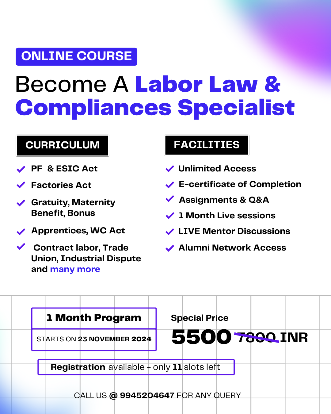 Online Live Labour Law Course